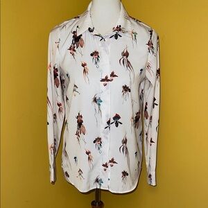 H&M White Floral Button Down Shirt
